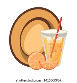 Summer and beach vacations hat and orange juice cartoons vector illustration graphic design