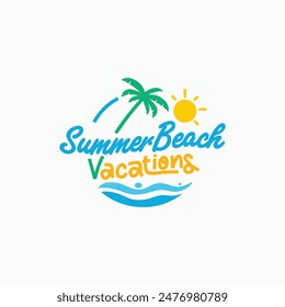 Summer beach vacations logo. Fresh colorful fun beach holiday t shirt design template