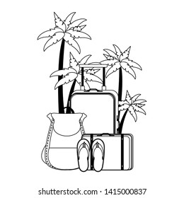 Summer and beach vacations luggage and backpack with flip flops cartoons vector illustration graphic design