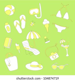 Summer beach vacations vector icon set