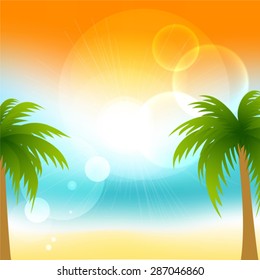 Summer beach vector background. Objects are organized on separate layers.