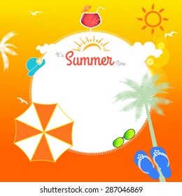Summer beach vector background. Objects are organized on separate layers.
