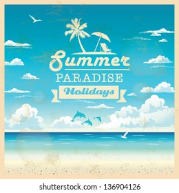 Summer beach vector background in retro style