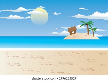 Fondo vectorial de la playa de verano, panorámica del mar, fondo vectorial de la playa tropical.