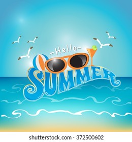 Summer beach vector background with sunglass