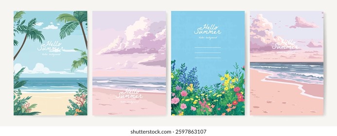 Summer Beach Vector Backgrounds - Set of Four Illustrations vector illustration