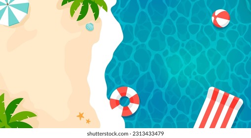 Summer beach vector  banner illustration (overlooking view ) 