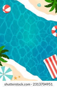 Summer beach vector  banner illustration (overlooking view ) 