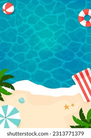 Summer beach vector  banner illustration (overlooking view ) 