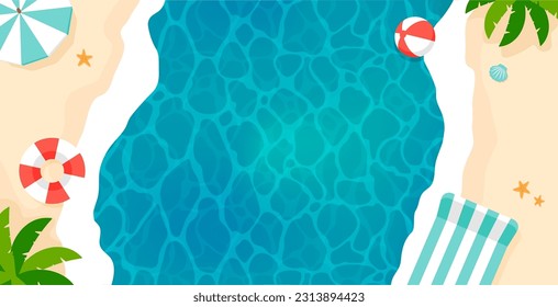 Summer beach vector  banner illustration (overlooking view ) 