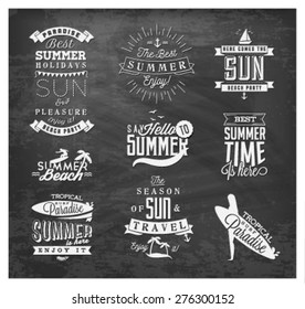 Summer Beach Vector Calligraphy Design Elements in Vintage style on Chalkboard