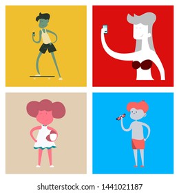 Summer beach vector characters. Happy boys and girls on sand beach