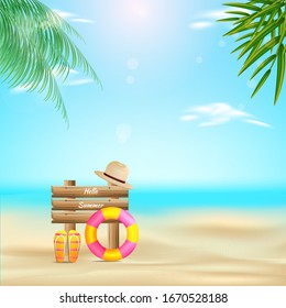 Summer Beach Vector Design. Summer Background Vector Illustration for Beach Holidays