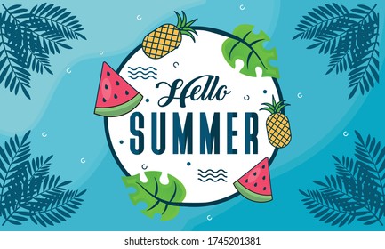 Summer Beach Vector Design in the Seashore with Beach Umbrella and Chair. Summer Background Vector Illustration for Beach Holidays 