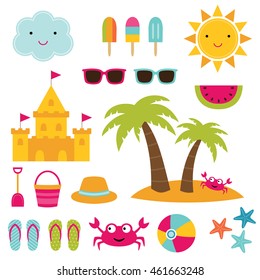 Summer beach vector elements set