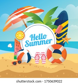 summer beach vector illustration for background and social media template