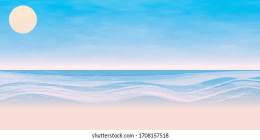 Summer beach vector illustration. Ocean and sand. Beautiful summer backdrop.
