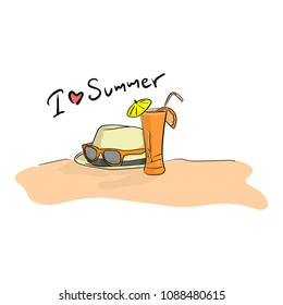 summer beach vector illustration sketch doodle hand drawn with black lines isolated on white background