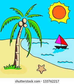 Summer beach, vector illustration.free hand draw