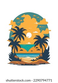 Summer Beach vector illustration.summer vector art .Summer T shirt Design