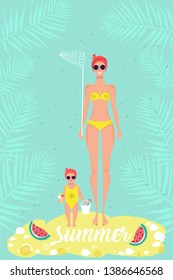 summer beach vector people watermelon