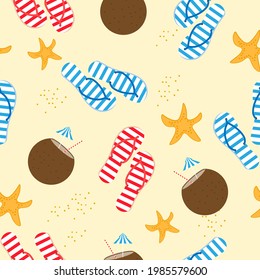 Summer beach vector seamless pattern. Hand drawn summer vector clipart