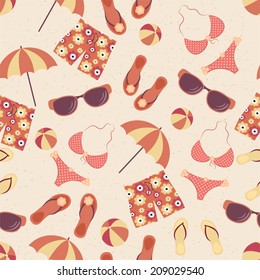 Summer beach -  vector seamless pattern (seasonal background)