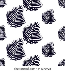 Summer beach vector seamless pattern with black palm branch. Sunny bright ocean beach elements for vacation in american style. Hand draw vector illustration.