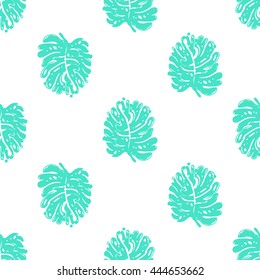 Summer beach vector seamless pattern with palm leaf. Sunny bright ocean beach elements for vacation in american style. Hand draw vector illustration.