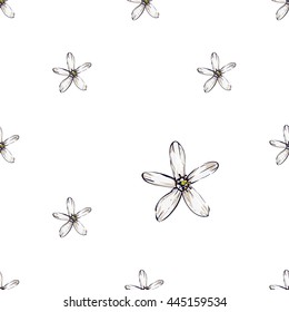 Summer beach vector seamless pattern with white flower. Sunny bright ocean beach elements for vacation in american style. Hand draw vector illustration.