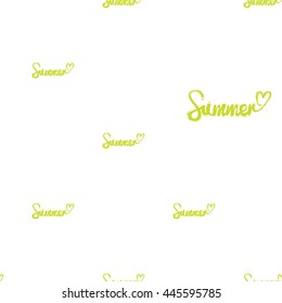 Summer beach vector seamless pattern with summer inscription. Hand draw vector illustration.