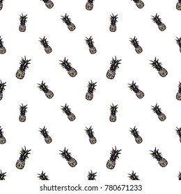 Summer beach vector seamless pattern with green pineapple. Bright endless background with summertime holidays symbols. Hand draw illustration.