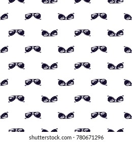 Summer beach vector seamless pattern with black sunglasses. Bright endless background with summertime holidays symbols. Hand draw illustration.