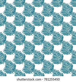 Summer beach vector seamless pattern with palm branch. Bright endless background with summertime holidays symbols. Hand draw illustration.