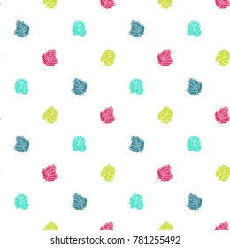 Summer beach vector seamless pattern with pink palm branch, palm branch, palm leaf, green palm leaf. Bright endless background with summertime holidays symbols. Hand draw illustration.