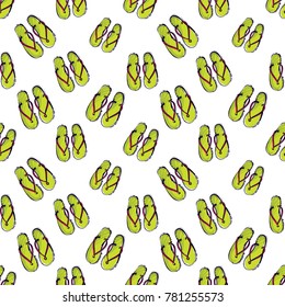 Summer beach vector seamless pattern with summer flip-flop. Bright endless background with summertime holidays symbols. Hand draw illustration.