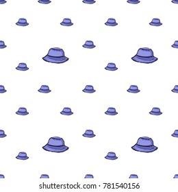 Summer beach vector seamless pattern with panama hat. Bright endless background with summertime holidays symbols. Hand draw illustration.