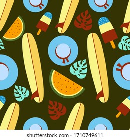 Summer beach vector seamless patterns in a flat style. Vector illustration. Pattern for textile, napkins, tablecloths, wrapping paper.