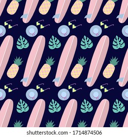 Summer beach vector seamless patterns in a flat style. Vector illustration. Pattern for textile, napkins, tablecloths, wrapping paper.