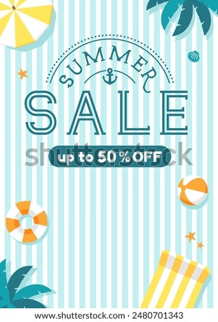 Summer beach vector  template illustration ( portrait size for poster, flyer etc. ) 