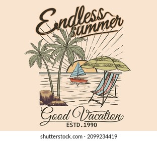 Summer beach vibes graphic print  design for t shirt print, poster, sticker, background and other uses.