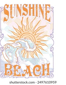 Summer beach vibes, Palm tree and sunshine sketch graphic print  for t shirt print, poster, sticker, background and other uses. Summer print artwork. Sunshine paradise  artwork. beach t shirts.