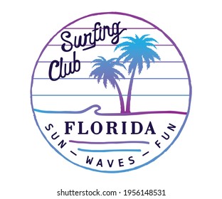 Summer Beach Vibes Retro Palm Tree Surfing Vector Design  