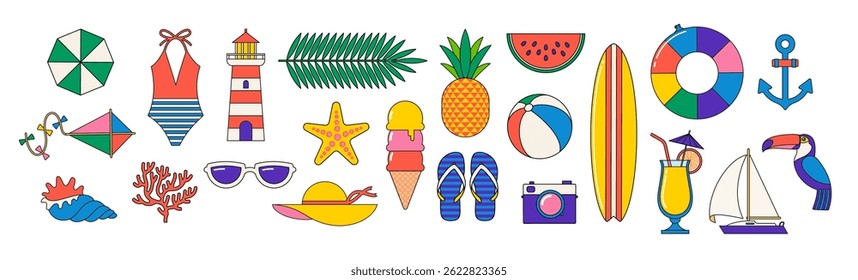Summer Beach Vibes Vector Collection – Holiday Symbols, Seaside Fun, Tropical Elements, and Vacation Icons