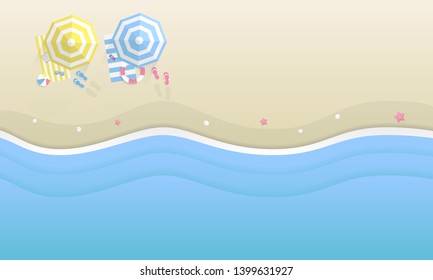 Summer beach view top with two umbrellas. Summer poster, banner, card. Vector template