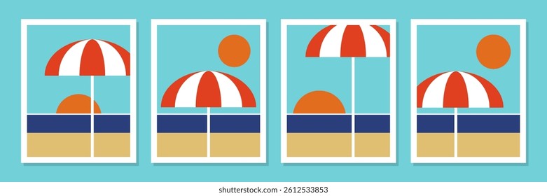 Summer beach wall decoration set with umbrella and sun