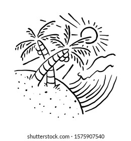 Summer Beach Wave Line Graphic Illustration Vector Art T-shirt Design