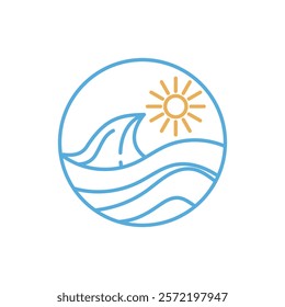 Summer Beach Wave Logo Design Line Art Style