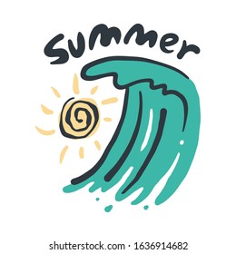 Summer Beach Wave Sea Holiday Line Graphic Illustration Vector Art T-shirt Design