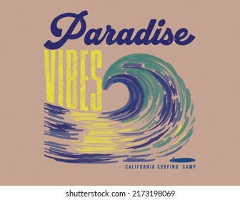 summer beach wave watercolor design with typography